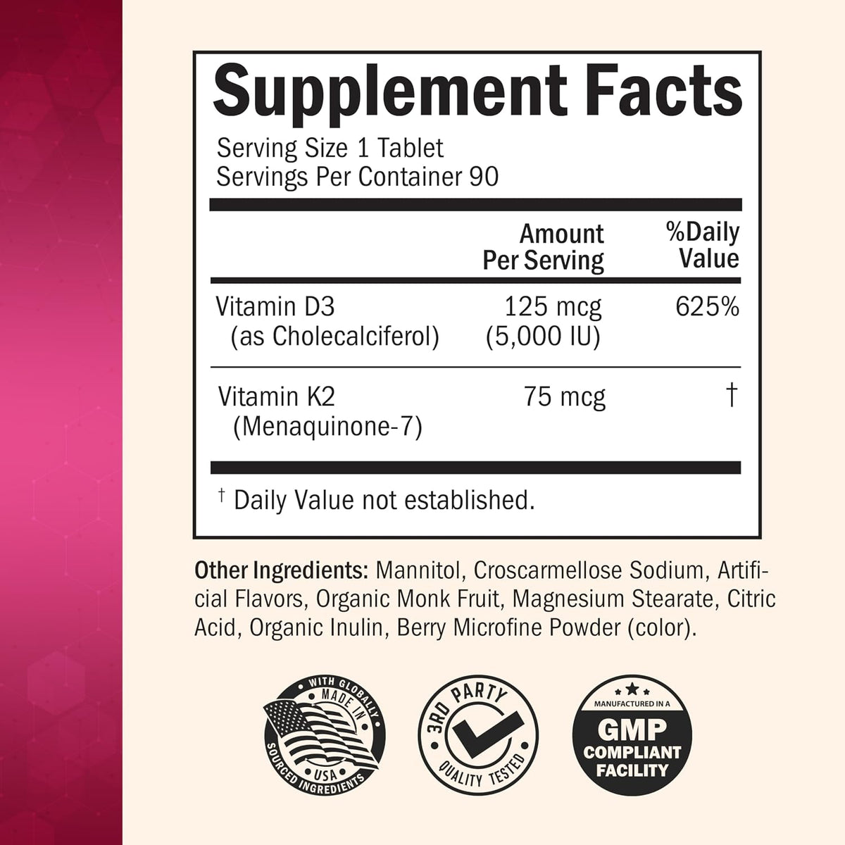 Bariatric D3 K2 Dissolvable Tablets - 90 Cherry-Strawberry Tablets