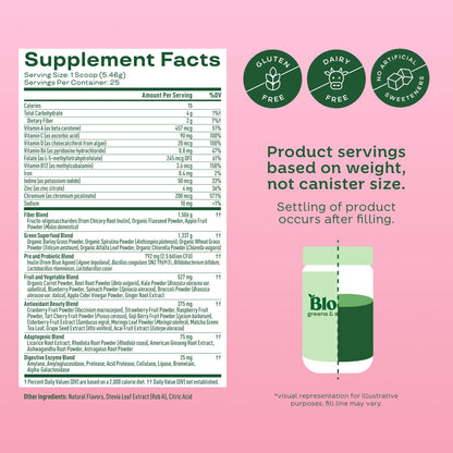 Bloom Nutrition Superfood Greens Powder, Berry, 30 Servings | Digestive Enzymes with Probiotics and Prebiotics, Gut Health, Bloating Relief for Women, Chlorella, Green Juice Mix
