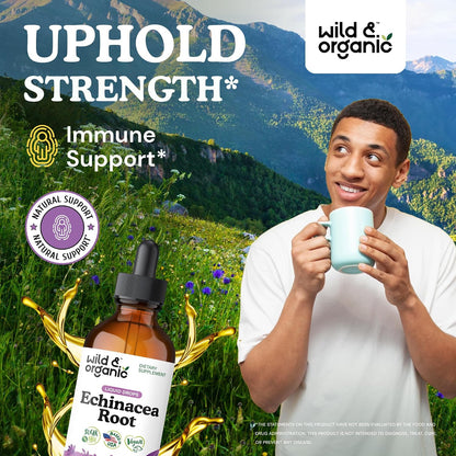 Wild & Organic Echinacea Drops - Immune & Lymphatic Drainage Drops - Liquid Echinacea Supplement - Add to Tea Tincture - Angustifolia Herb Extract - Vegan, Sugar & Alcohol-Free - 4 fl oz