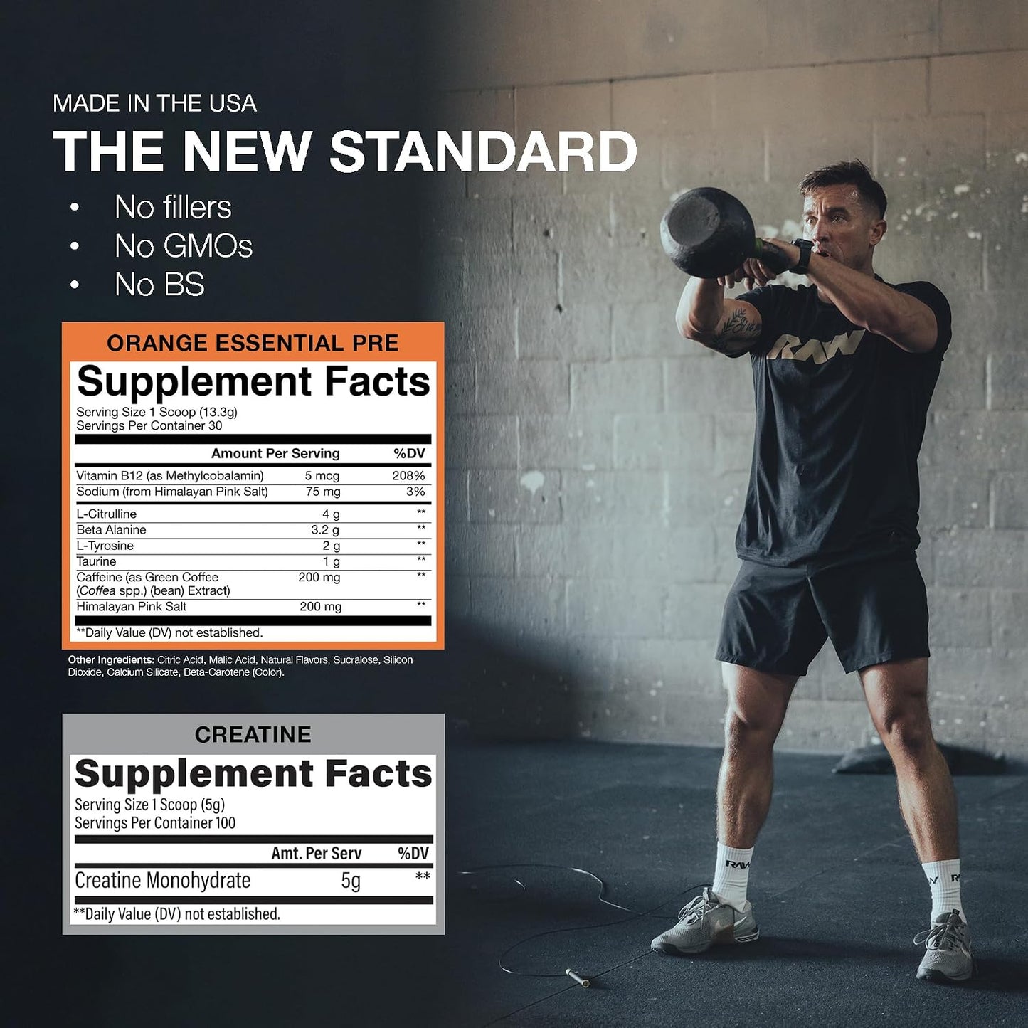 RAW Nutrition Creatine Monohydrate & Orange Pre-Workout Powder Bundle