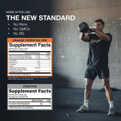 RAW Nutrition Creatine Monohydrate & Orange Pre-Workout Powder Bundle