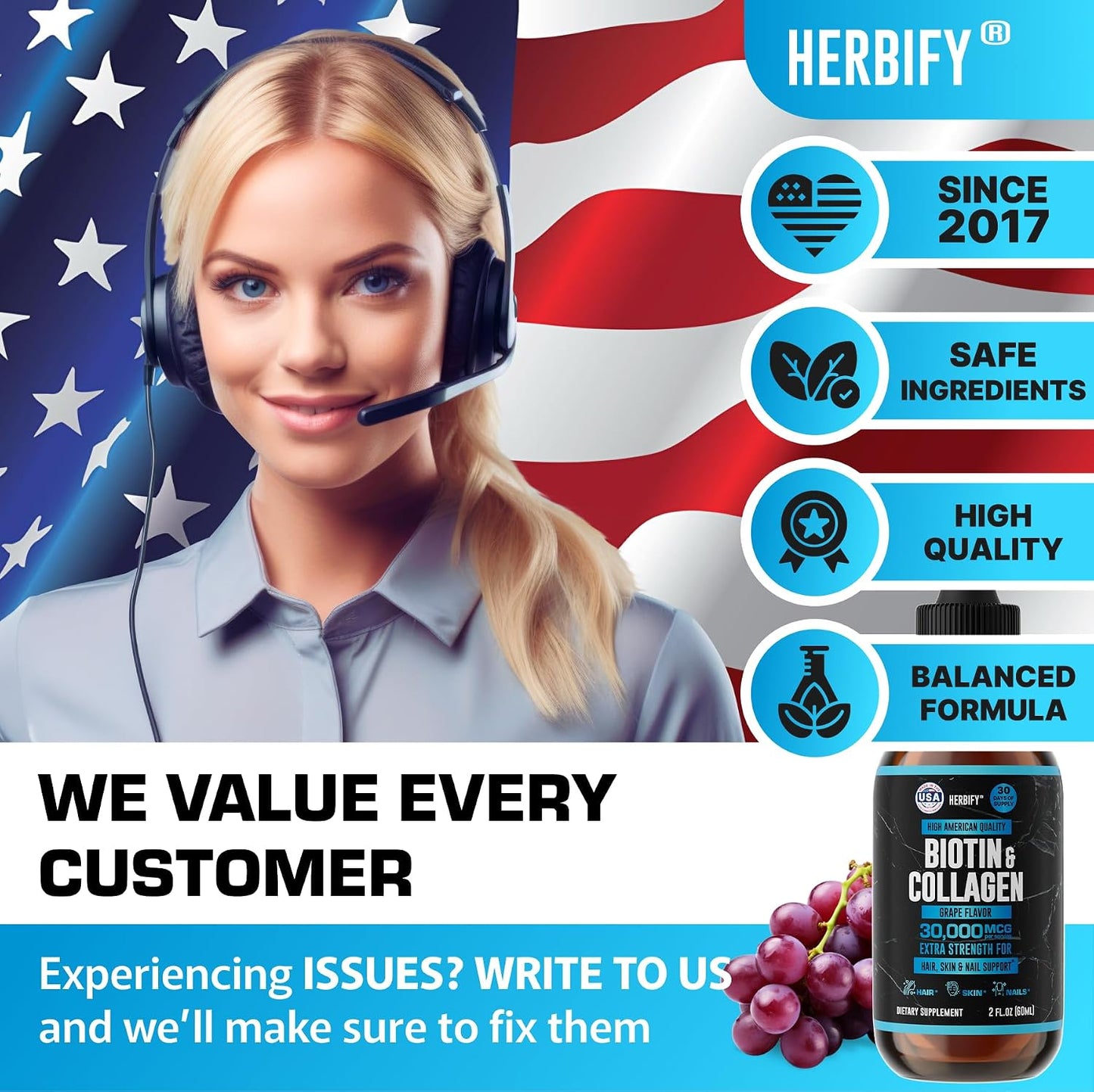 HERBIFY Bundle - Lions Mane Drops & Biotin and Collagen - Brain, Hair, Skin & Nails Support