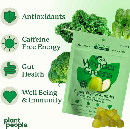 Plant People WonderGreens Veggie Gummies, Super Greens & Probiotics, 60ct