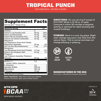 MTN OPS BCAA Powder for Muscle Recovery, Strawberry Dragonfruit