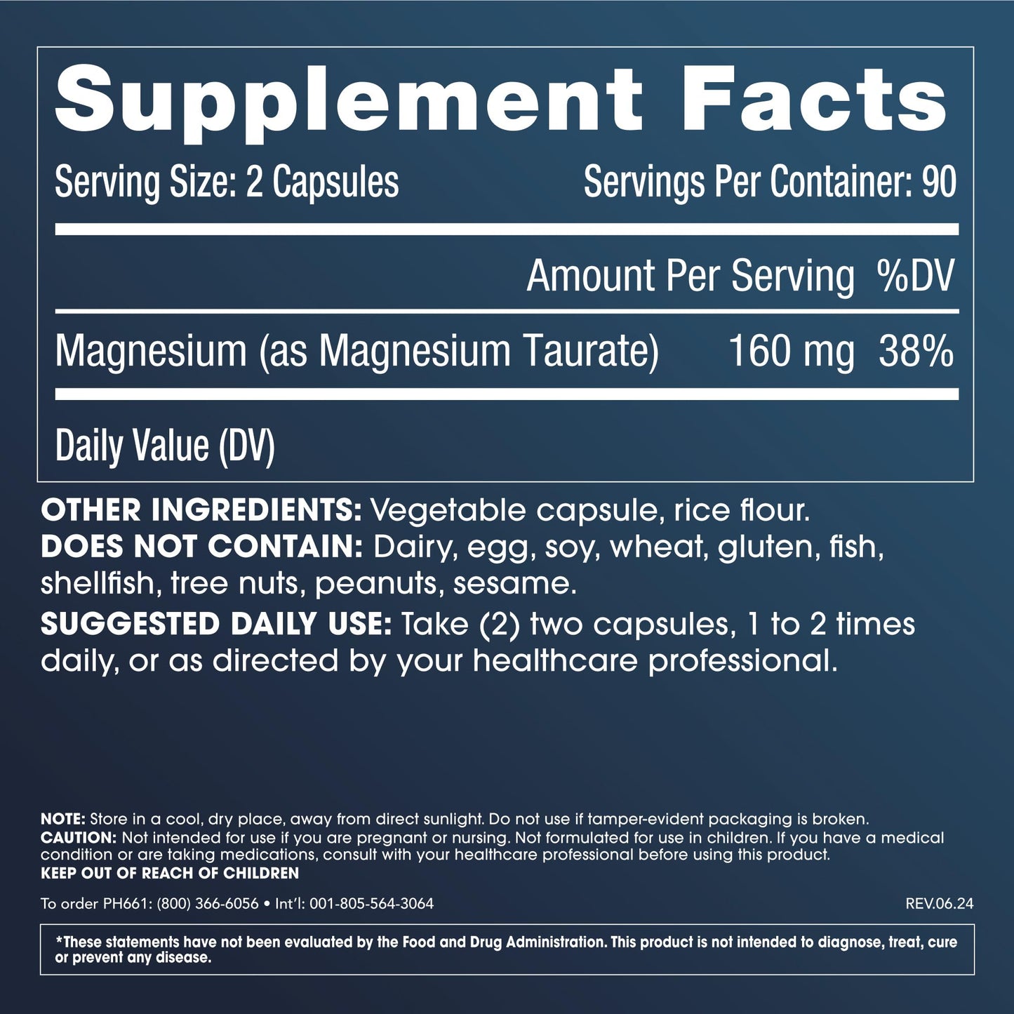ProHealth Pure Magnesium Taurate, 160mg per Serving | Optimal Bioavailability Supplement for Healthy Aging | Supports Brain, Heart, and Muscle Health | Third-Party Tested for Quality | 180 Capsules