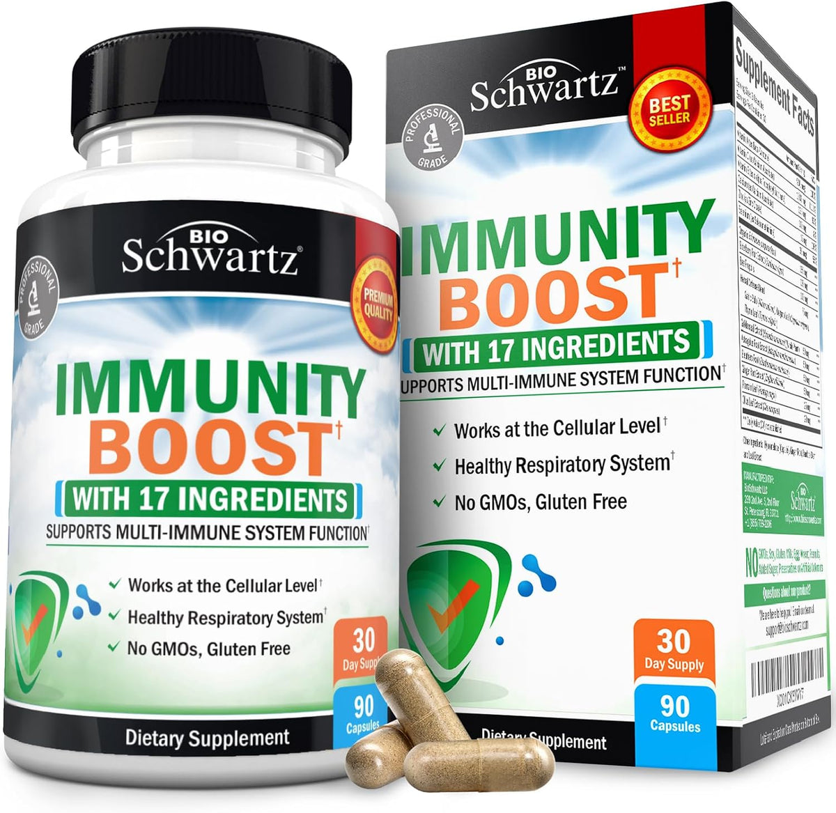 Immune Support Supplement for Adults with Vitamin C and Zinc, 90 Capsules