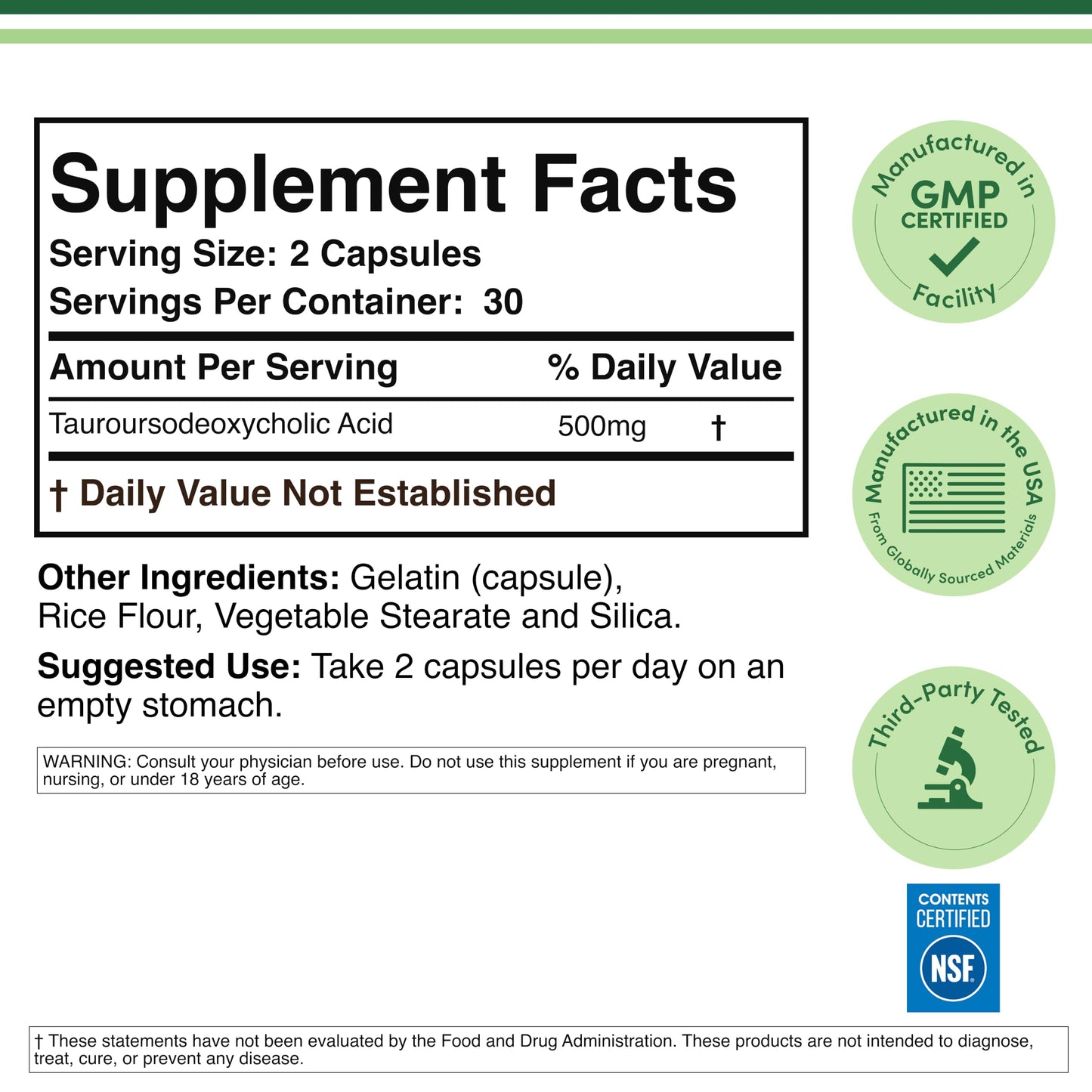 TUDCA Bile Salts Liver Support Supplement, 500mg Servings, Liver and Gallbladder Cleanse Supplement (60 Capsules, 250mg) Genuine Bile Acid TUDCA with Strong Bitter Taste by Double Wood