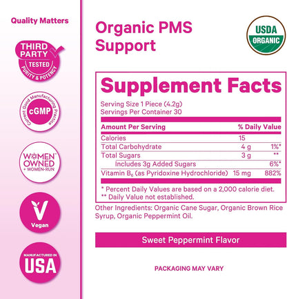 Pink Stork Organic PMS Support Sweets for Teens and Women - Simple & Natural Ingredients Vitamin B6 and Peppermint - Period, Digestion, Bloating, Mood Swings - 30 Drops