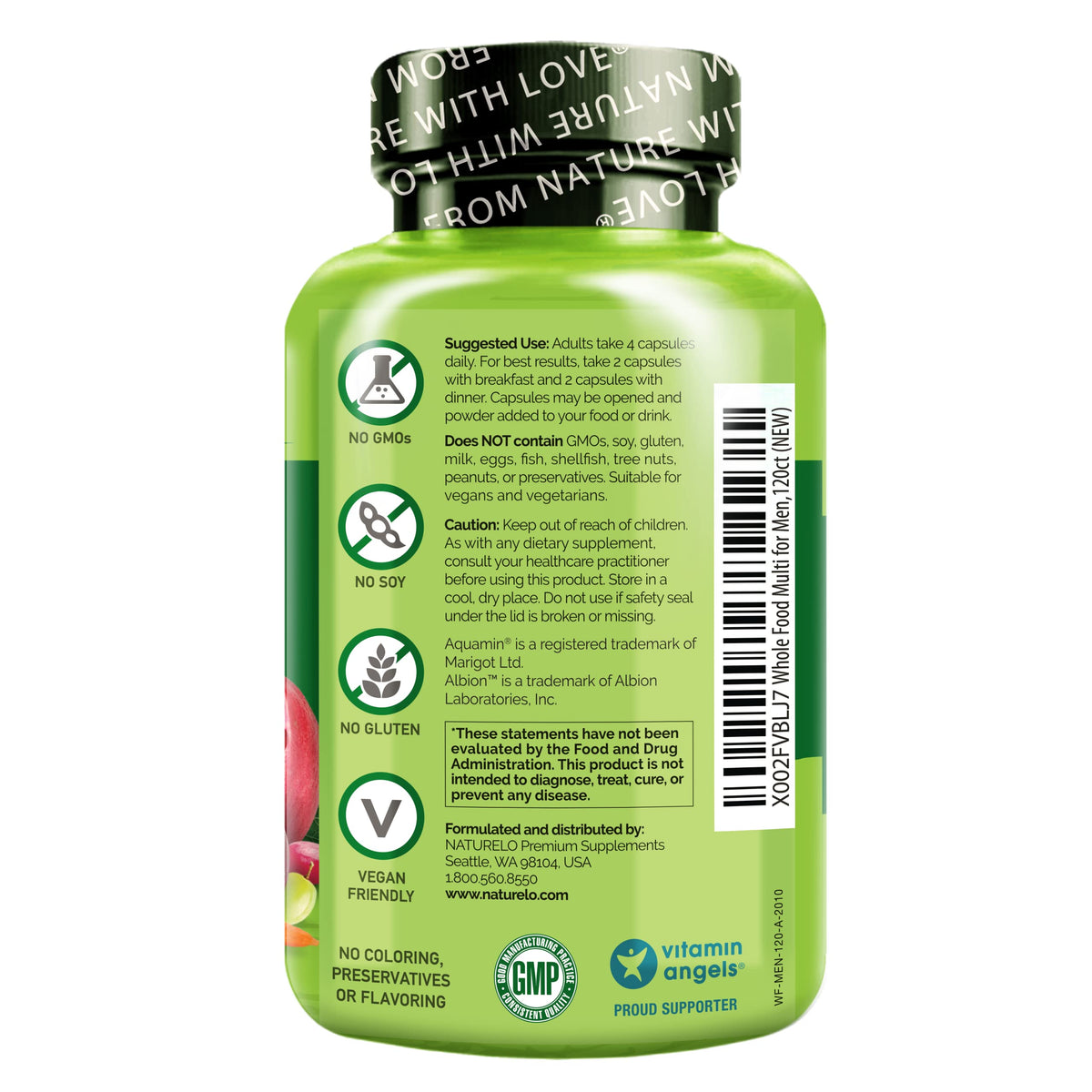 NATURELO Whole Food Multivitamin for Men - with Vitamins, Minerals, Organic Herbal