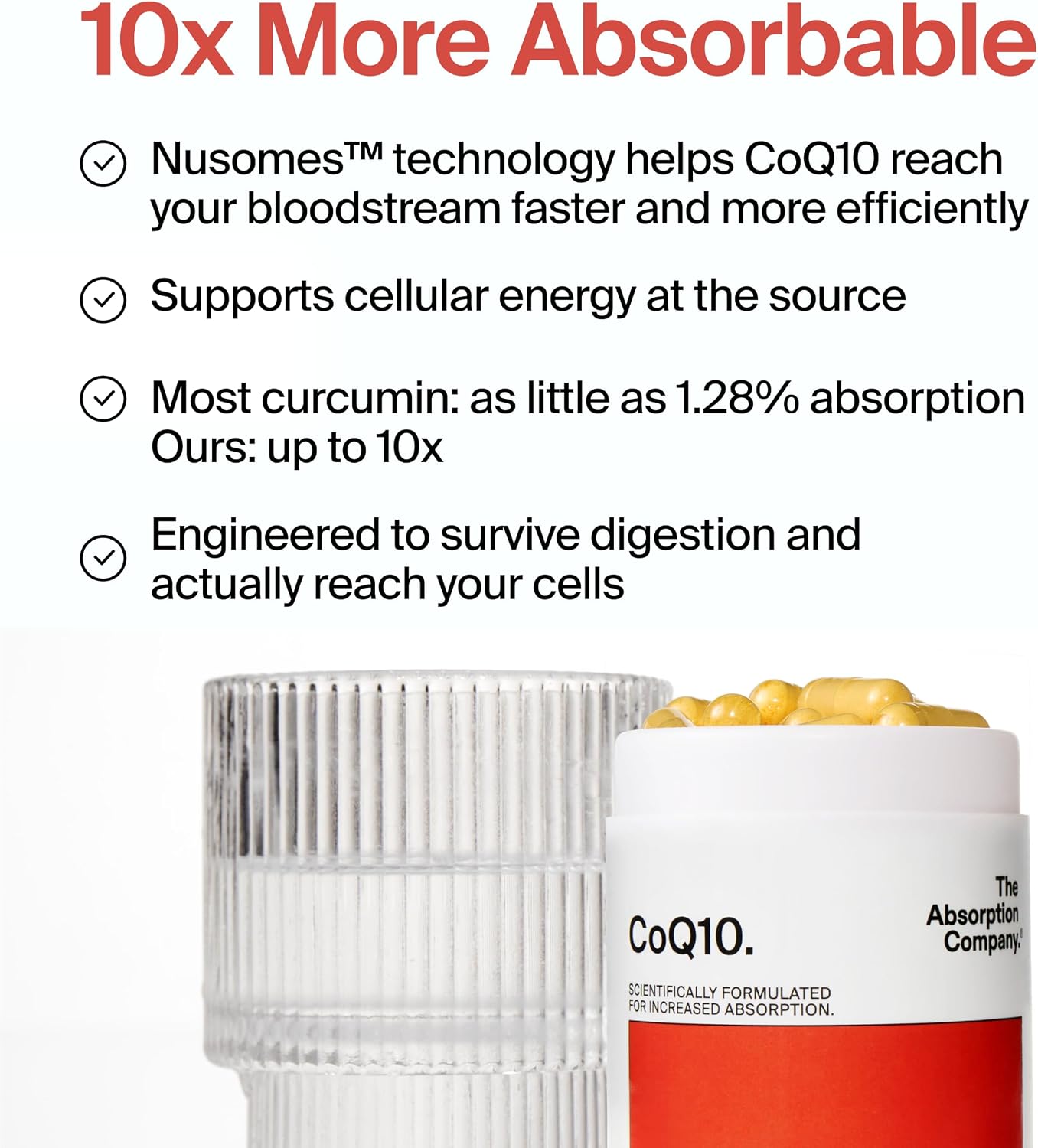 The Absorption Company CoQ10 - Heart Health & Energy Support - 60 Capsules | Fertility & Stamina Aid, Bioavailable & Third-Party Tested, High-Absorption Supplement for Men & Women, 10x More Bioavailable