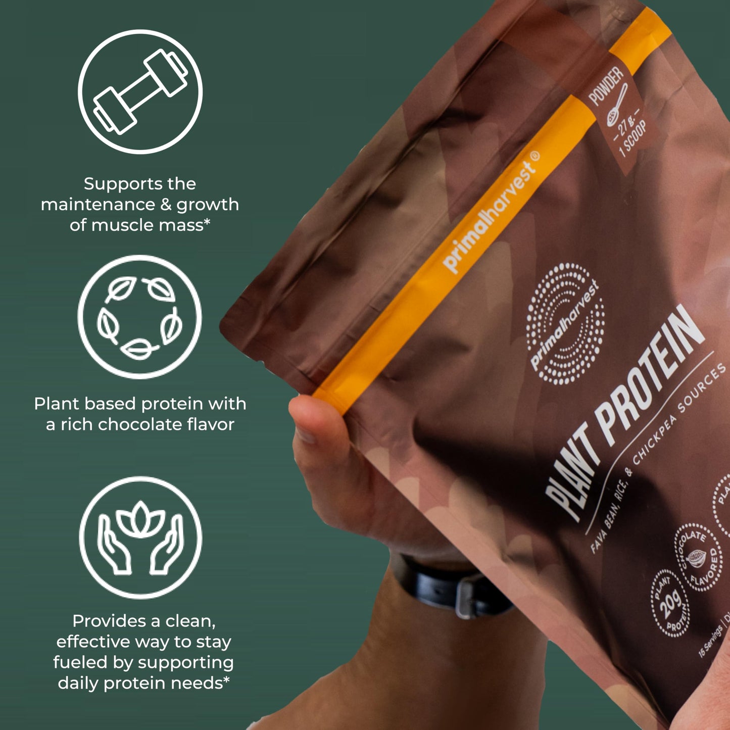 Primal Harvest Protein - Vegan Chocolate Protein Powder, Gluten & Dairy Free