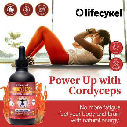 Life Cykel Cordyceps Mushroom Extract with Kakadu Plum - Energy, Stamina & Vitality Support, Natural Aging Supplement - Non-GMO and Vegan Tincture - 4Fl Oz