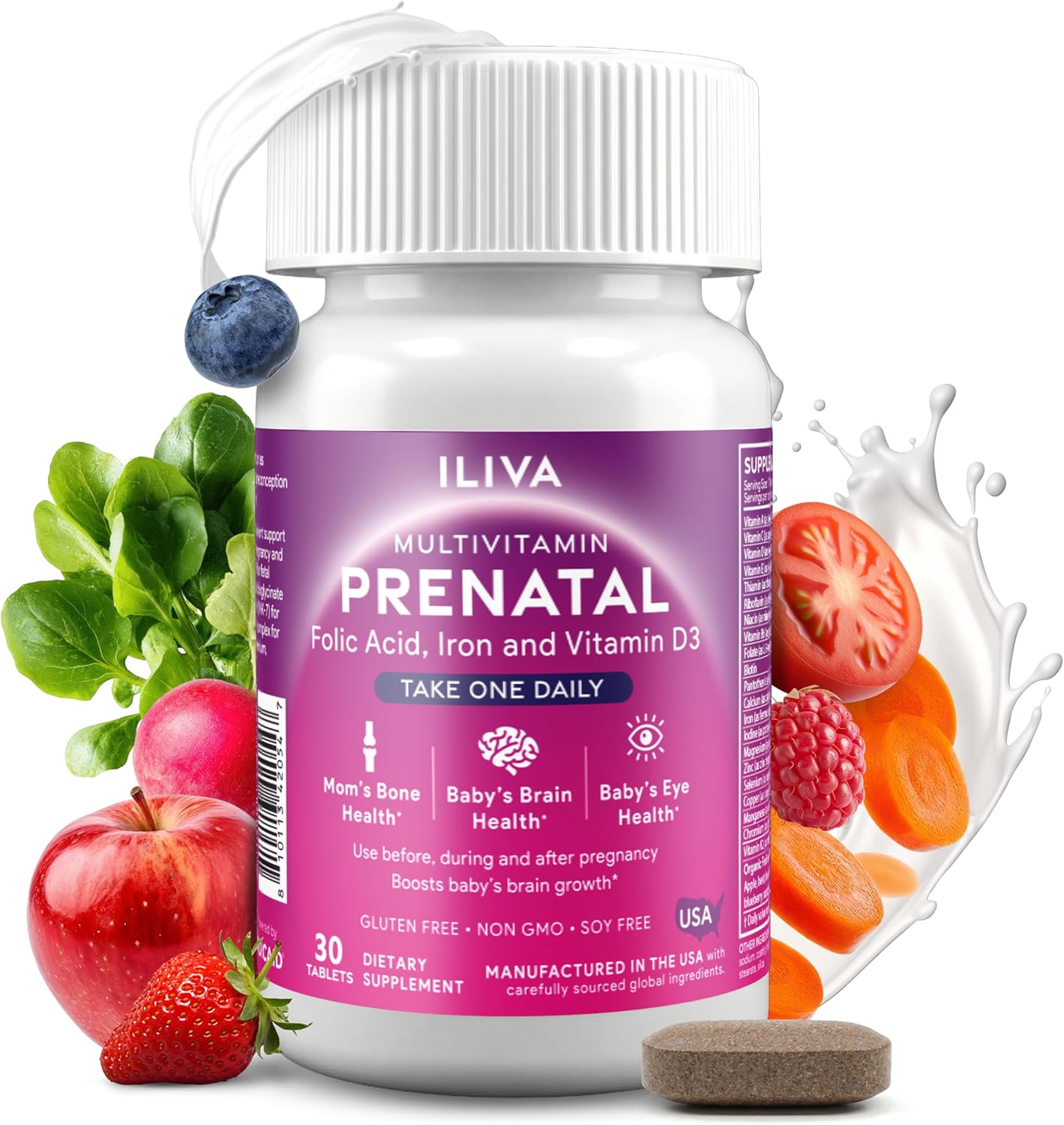 by INDICAID Prenatal Vitamins for Women- Sophisticated Folate and 18 Vitamins and Minerals for Neural Tube Support & Fetal Brain Development, Gluten-Free, Dairy-Free & Soy-Free - 30 Servings