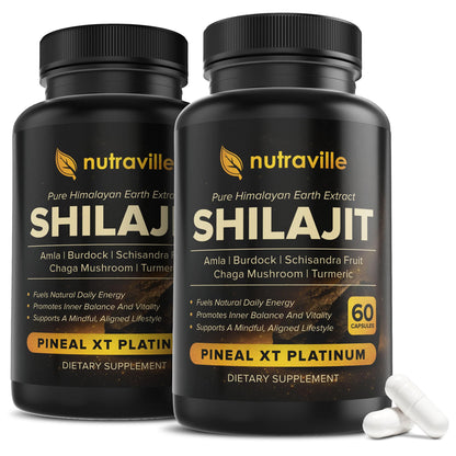 Pineal XT Platinum - Pure Himalayan Shilajit Supplement | Supports Energy, Brain Health & Memory, Rapid Pineal Gland Activation Cognitive Health Support, 60 Veggie Capsules