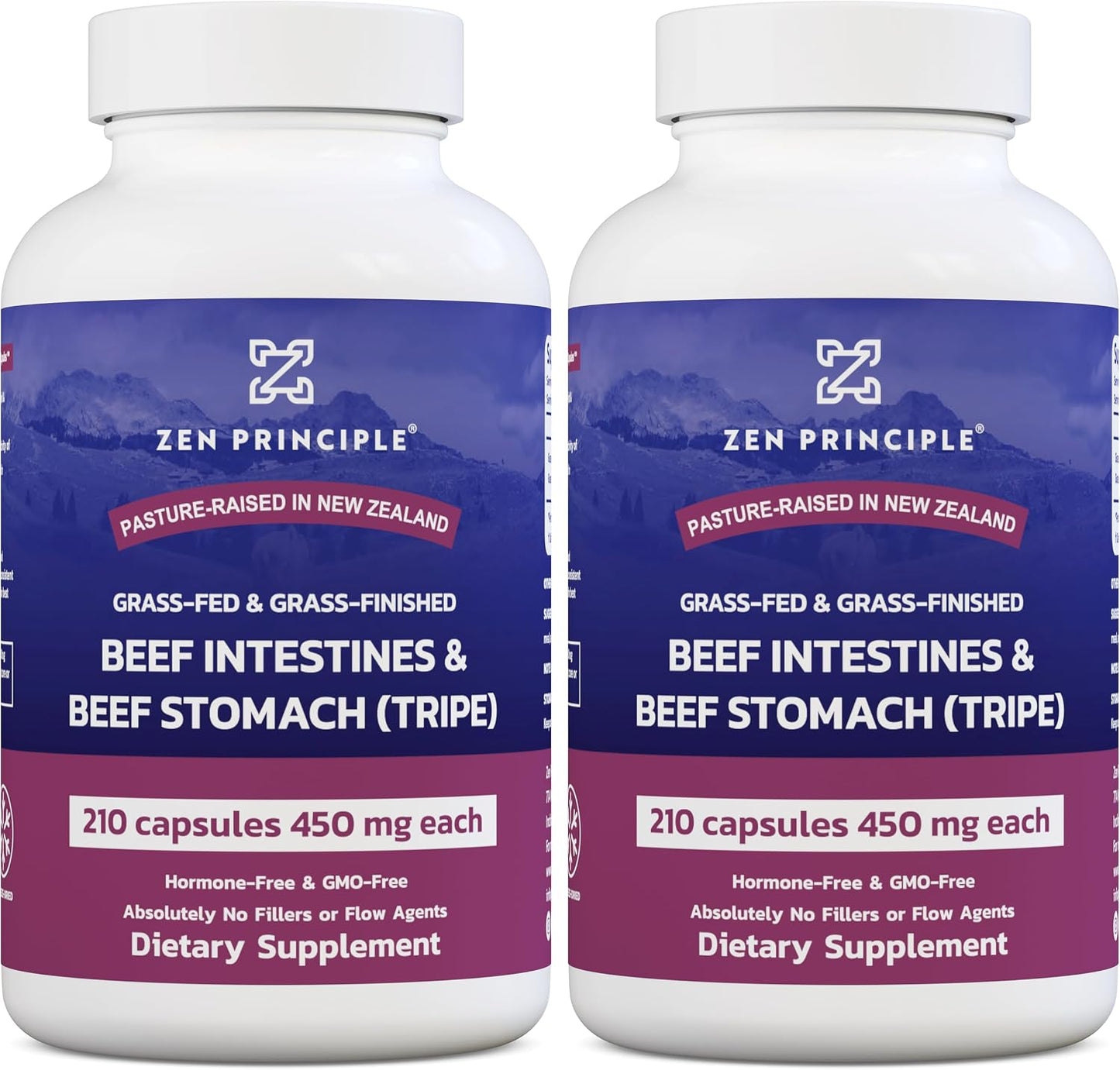 Zen Principle Grass Fed Beef Intestines with Stomach (Tripe) Supplement, Supports Digestive Health and Gut Balance, Supports Acid Reflux Balance, Natural Intestine Wellness, 2-Pack, 420 Capsules.