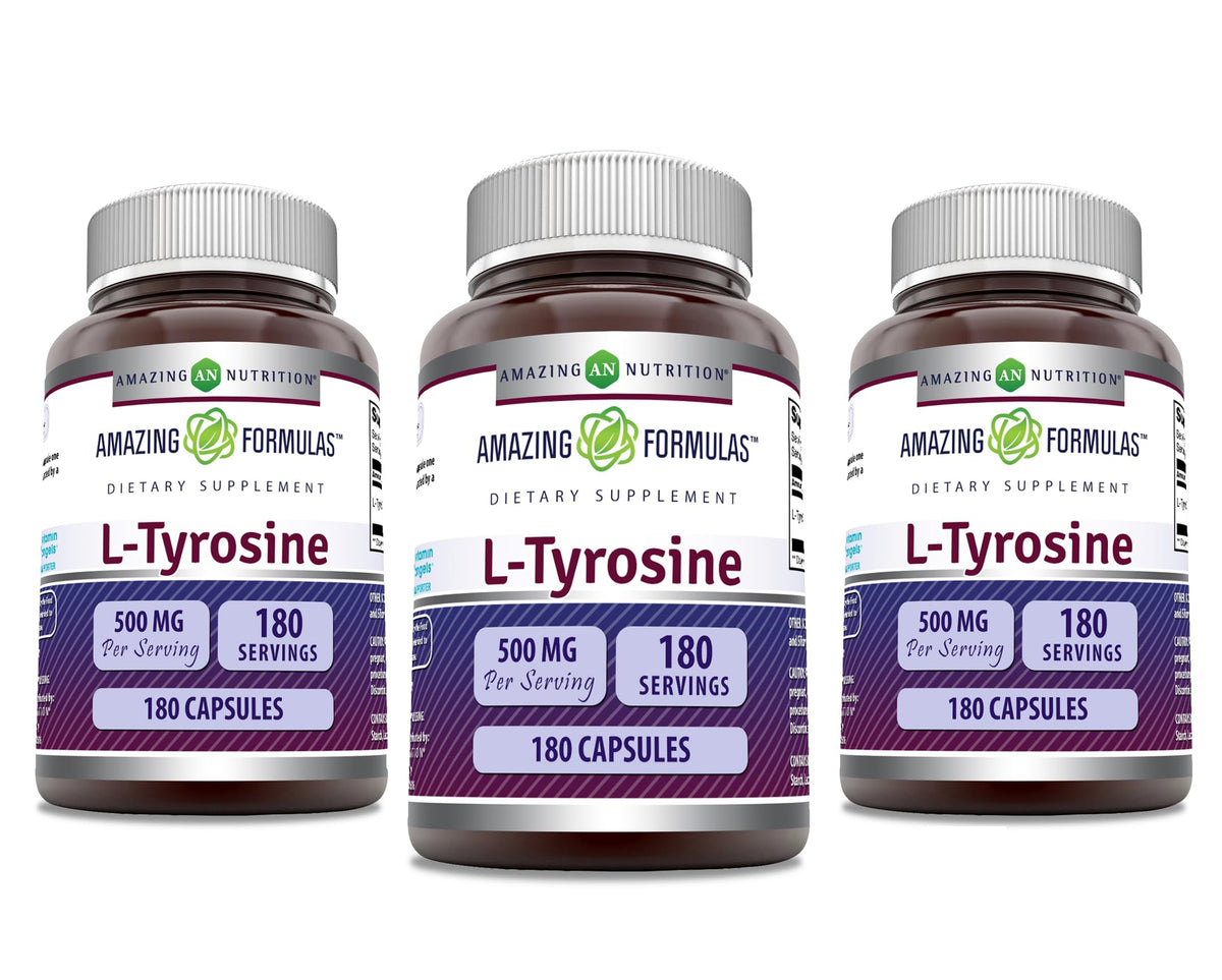 Amazing Formulas L-Tyrosine Amino Acid Supplement | 500 Mg per Serving | 180 Capsules | Non-GMO | Gluten-Free | Made in USA