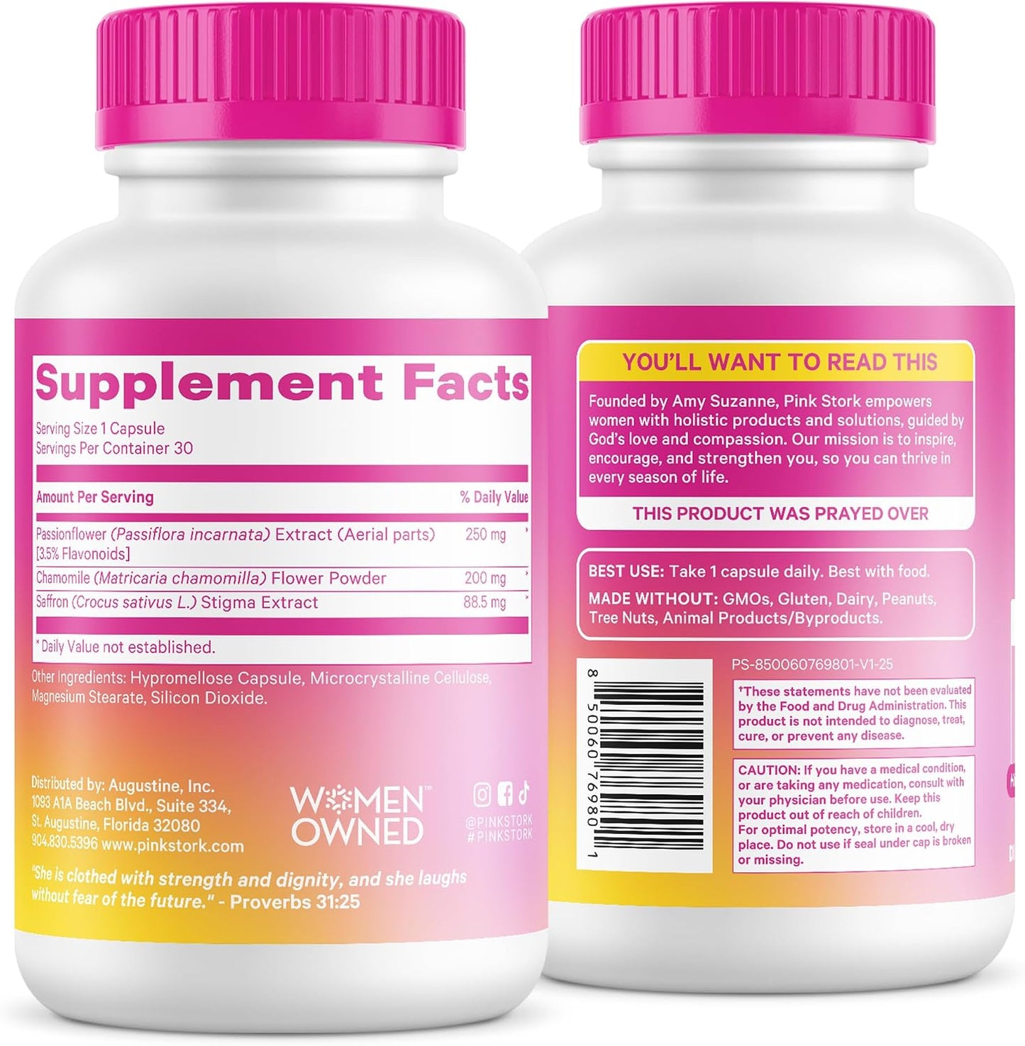 Pink Stork Saffron Extract for Mood Balance for Women, 30 Capsules | 88.5mg Saffron with Chamomile & Passionflower, Stress, Calm + Cortisol Support, Emotional Wellness + Hormonal Mood Balance