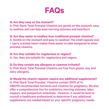 Pink Stork Total Prenatal Vitamins, No Fishy Burps, 60 Capsules, Berry | Clean Label Award, Support Fetal Development, Vegan DHA, Methylfolate, Iron, Choline, Vitamin B12, Pregnancy Essentials,