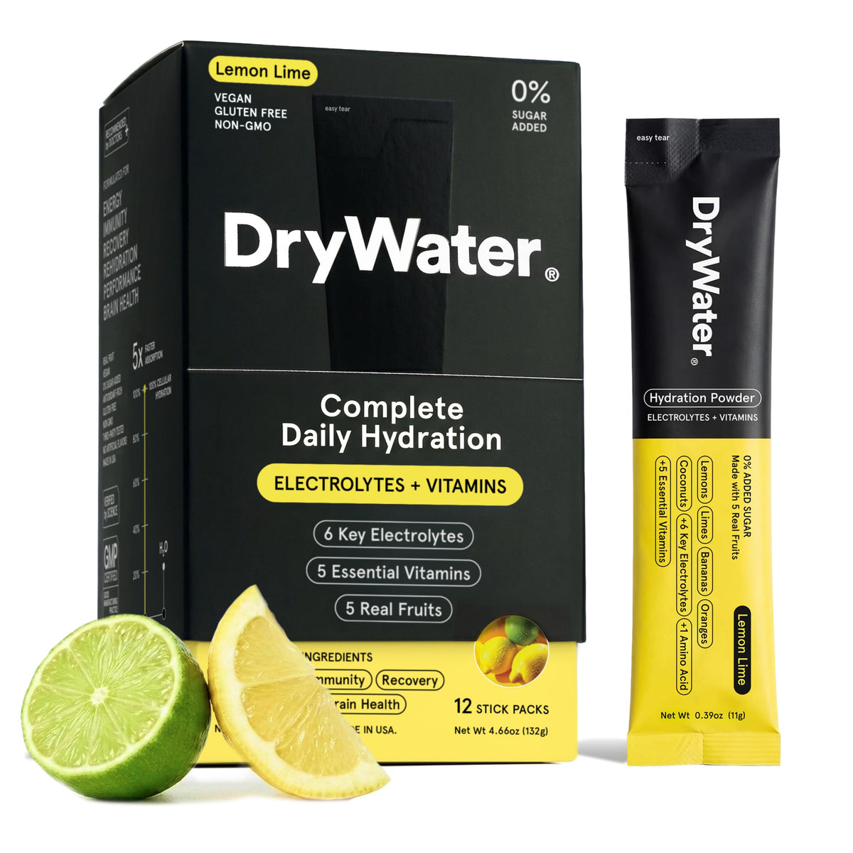 DryWater Electrolytes + Vitamins Hydration Packets, Mixed Berry 12 Pack