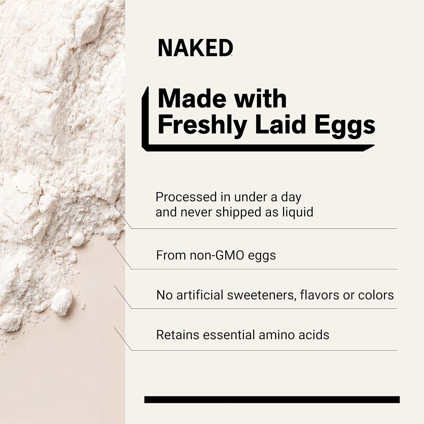 Naked 3LB Non-GMO Egg White Protein Supplement Powder, Unflavored, No Additives, Paleo, Dairy Free, Gluten Free, Soy Free – 25g Protein, 44 Servings, 3 pounds
