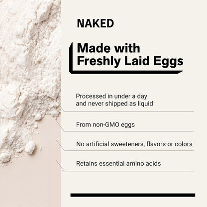 Naked 3LB Non-GMO Egg White Protein Supplement Powder, Unflavored, No Additives, Paleo, Dairy Free, Gluten Free, Soy Free – 25g Protein, 44 Servings, 3 pounds