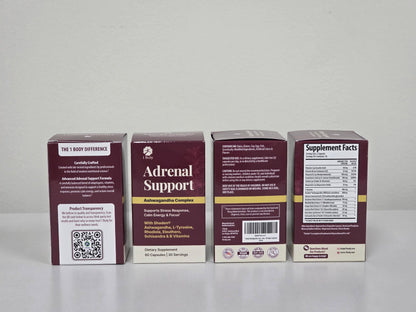 1 Body Adrenal Support Supplement, Shoden Ashwagandha + Cortisol, 60 Caps