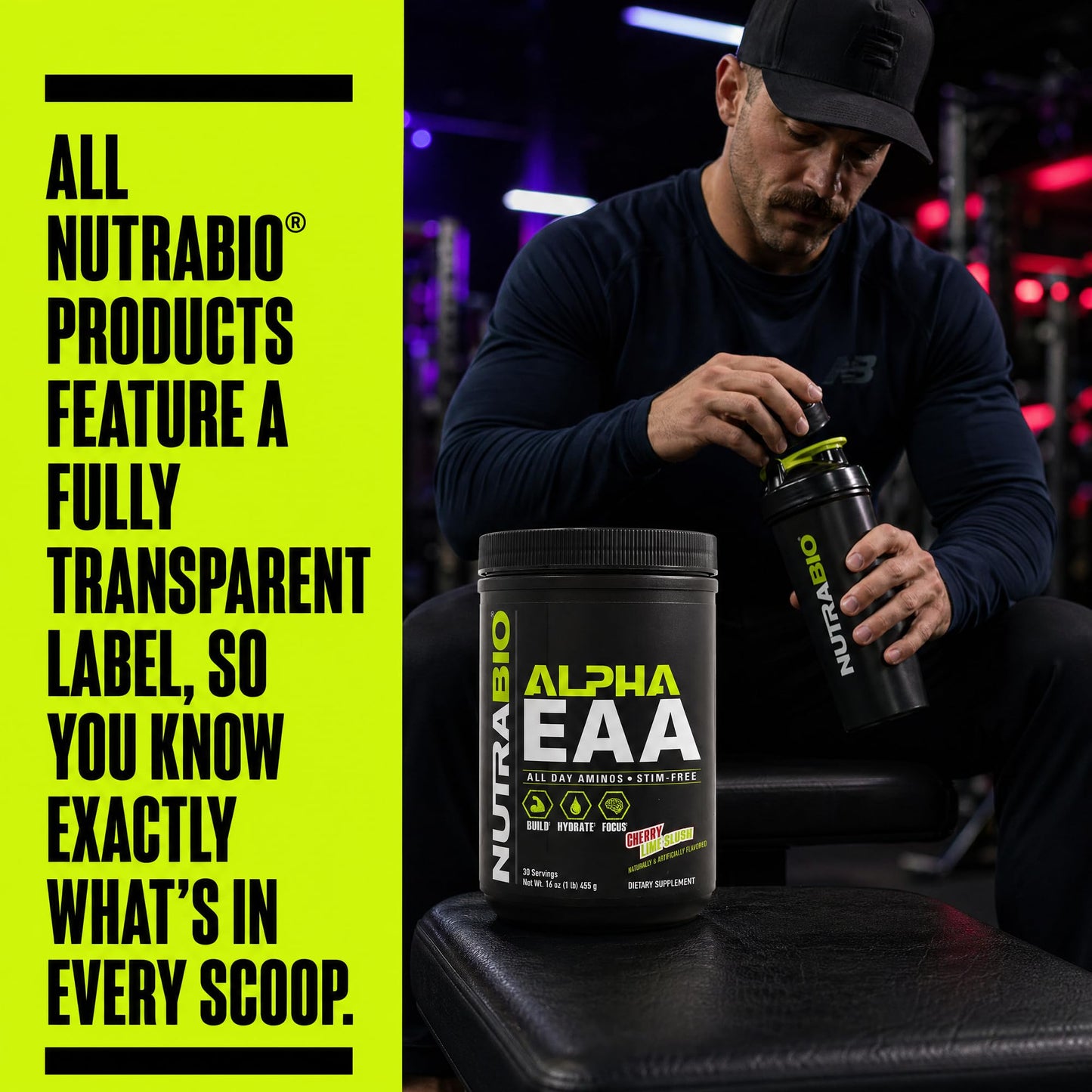 NutraBio Alpha EAA - All-Day Amino Acids for Muscle Growth and Hydration - Essential Amino Acids with Nootropics & Adaptogens- Full Spectrum EAA BCAA Powder - 30 Servings - Strawberry Lemon