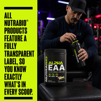 NutraBio Alpha EAA - All-Day Amino Acids for Muscle Growth and Hydration - Essential Amino Acids with Nootropics & Adaptogens- Full Spectrum EAA BCAA Powder - 30 Servings - Strawberry Lemon