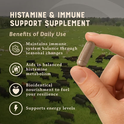 HEART & SOIL Histamine & Immune Support, 180 Capsules | 100% grass fed & finished from regenerative cattle with thymus, lung, spleen, liver & kidney. Immune defense.