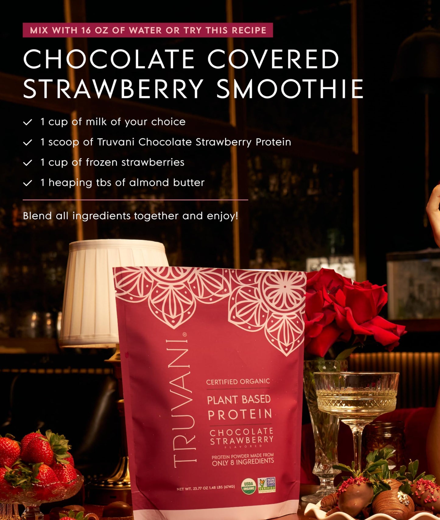 Truvani Organic Plant Based Protein Powder | Strawberry | 10 Servings | Vegan | 20g Pea Protein | Single Serving Travel Packets | Keto | Gluten & Dairy Free | Low Carb
