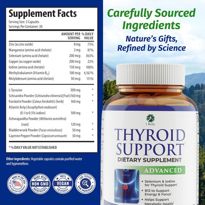 1 Body Thyroid Support for Women & Men, Iodine & Selenium Supplement