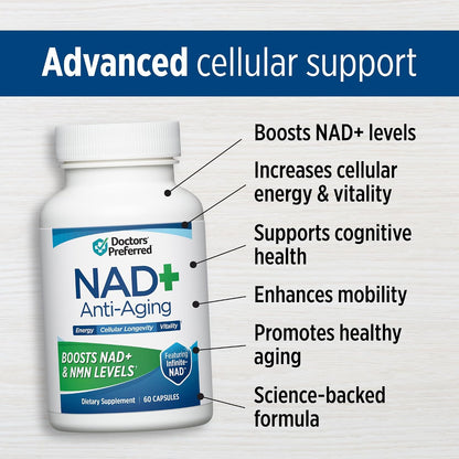 DOCTORS' PREFERRED NAD+ Anti-Aging Supplement with Resveratrol | 60 Capsules