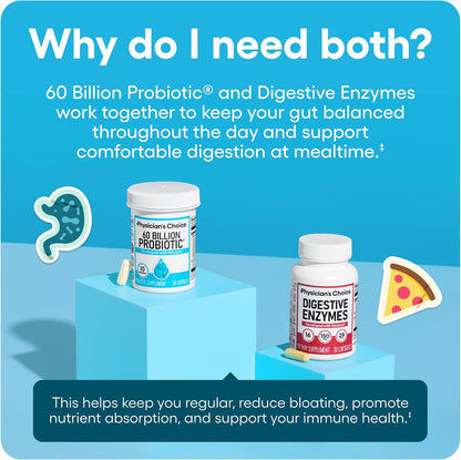 Physician's CHOICE - Optimal Gut Health Bundle: 60 Billion Probiotics + Digestive Enzymes for Digestive Comfort and Immune Support