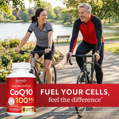 CoQ10 100mg Softgels, Heart Health Support, 8 Month Supply, High Absorption | Coenzyme Q10 for Energy Levels & Vitality Support, Co Q 10 Supplement, Non-GMO, Gluten-Free, 240 Co Q10 Softgels (Once-Daily)