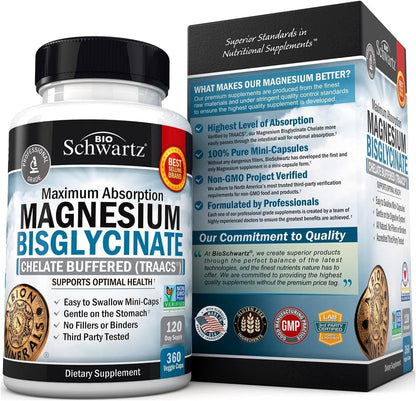 Magnesium Bisglycinate Chelated Supplement -180 Capsules