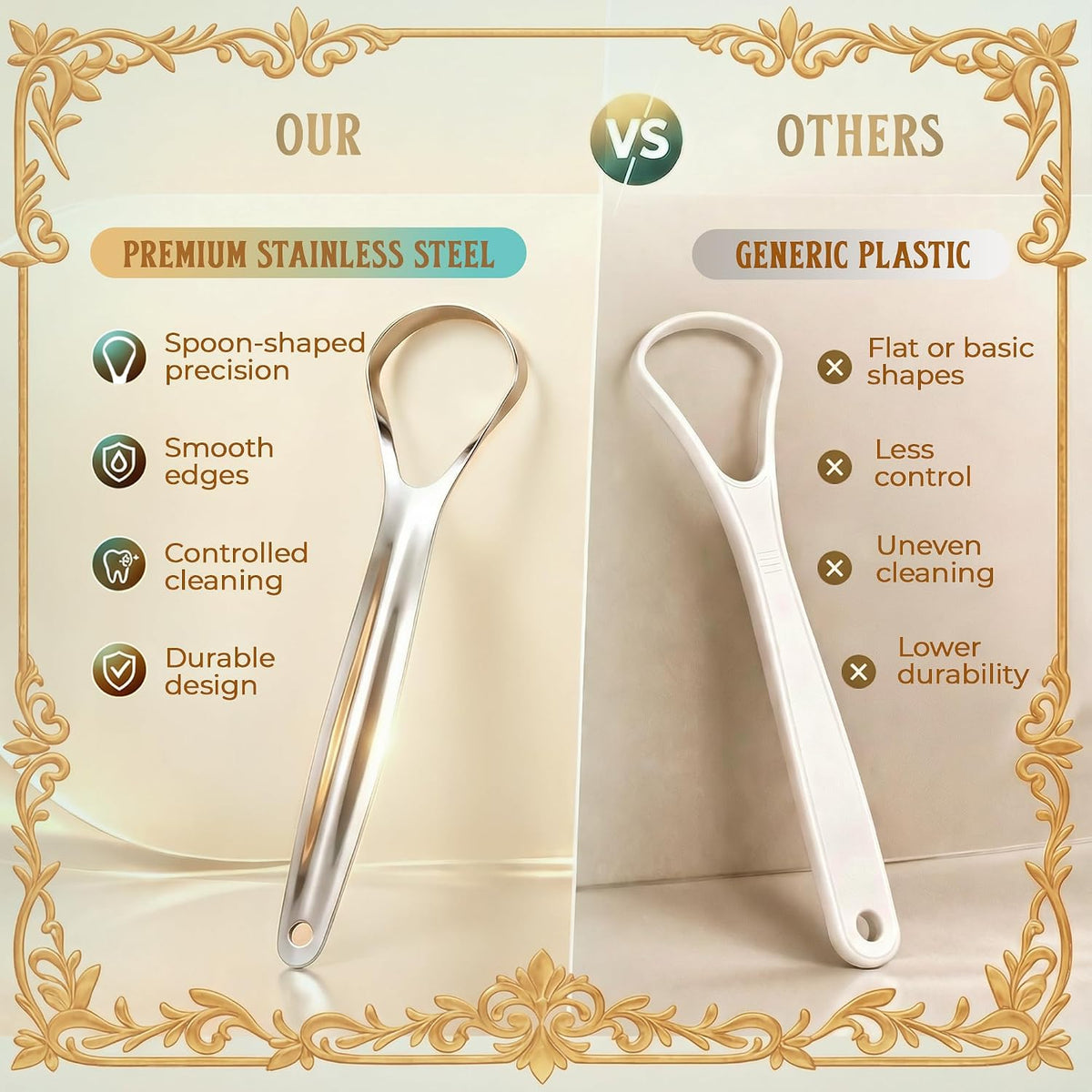 MasterMedi Tongue Scraper for Adults, 100% Stainless Steel Tongue Scrubber for Bad Breath, Easy to Use, Tongue Cleaner for Oral Care & Hygiene (SPTC-1|with Case)
