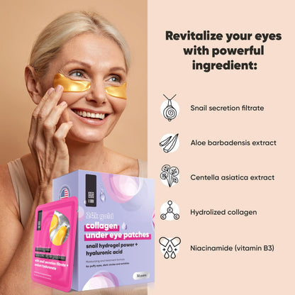 LE GUSHE Under Eye Mask & Under Eye Patches (30 Pairs) - Gold Eye Mask with Collagen