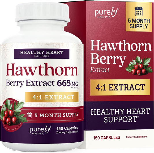 Hawthorn Berry Supplement, 5 Month Supply, Powerful 4:1 Hawthorn Extract | High Strength Hawthorne Berries, Cardiovascular Health Support, Hawthorne Berry Supplement, Vegan & Non-GMO, 150 Capsules