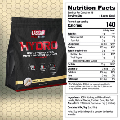 Labrada Hydro 100% Pure Hydrolyzed Whey Protein Isolate Powder, Lactose Free