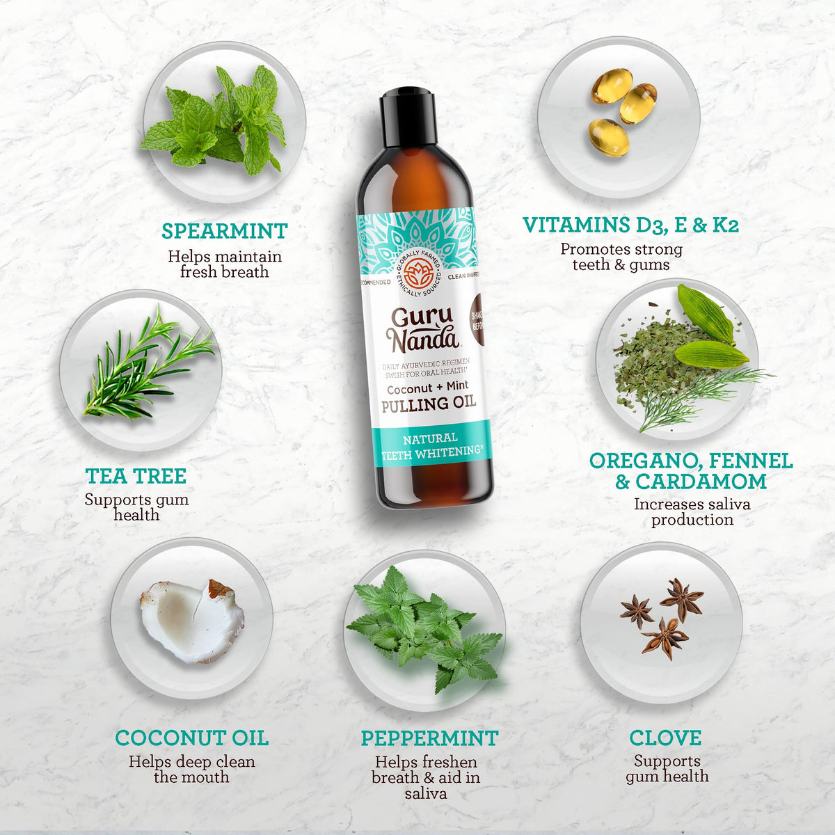 GuruNanda Coconut Oil Pulling with 7 Essential Oils and Vitamin D3, E, K2 (Mickey D)