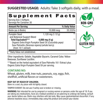 Rainbow Light Pumpkin Seed Oil with Saw Palmetto | 90 Softgels | Plus Biotin | Supports Hair & Skin Health | Cold Pressed, Virgin Herbal Supplement
