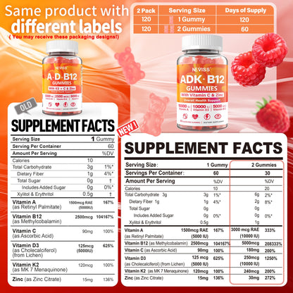Sugar-Free ADK+Vitamin B12 Gummies - Vitamin D3 K2 10,000IU/ 5000IU, B12 5000mcg 2500mcg, K2 (MK-7) 240mcg, Multivitamin Adults-Vitamin A,Vegan Vitamin D,Methyl B12,C,Zinc-Eye,Bone,Energy,Nerve,Immune