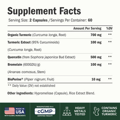 Quercetin with Bromelain Turmeric Curcumin Allergy Supplement - 60 Capsules