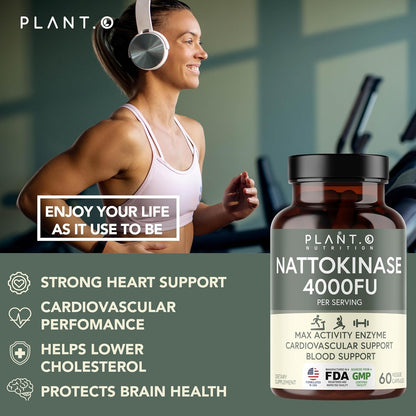 PLANT.O NUTRITION Nattokinase Supplement with Max Enzyme Support - 4,000 FU Per Serving - Premium Nattokinase Formula for Heart Health Support - 60 Capsules - Made in USA