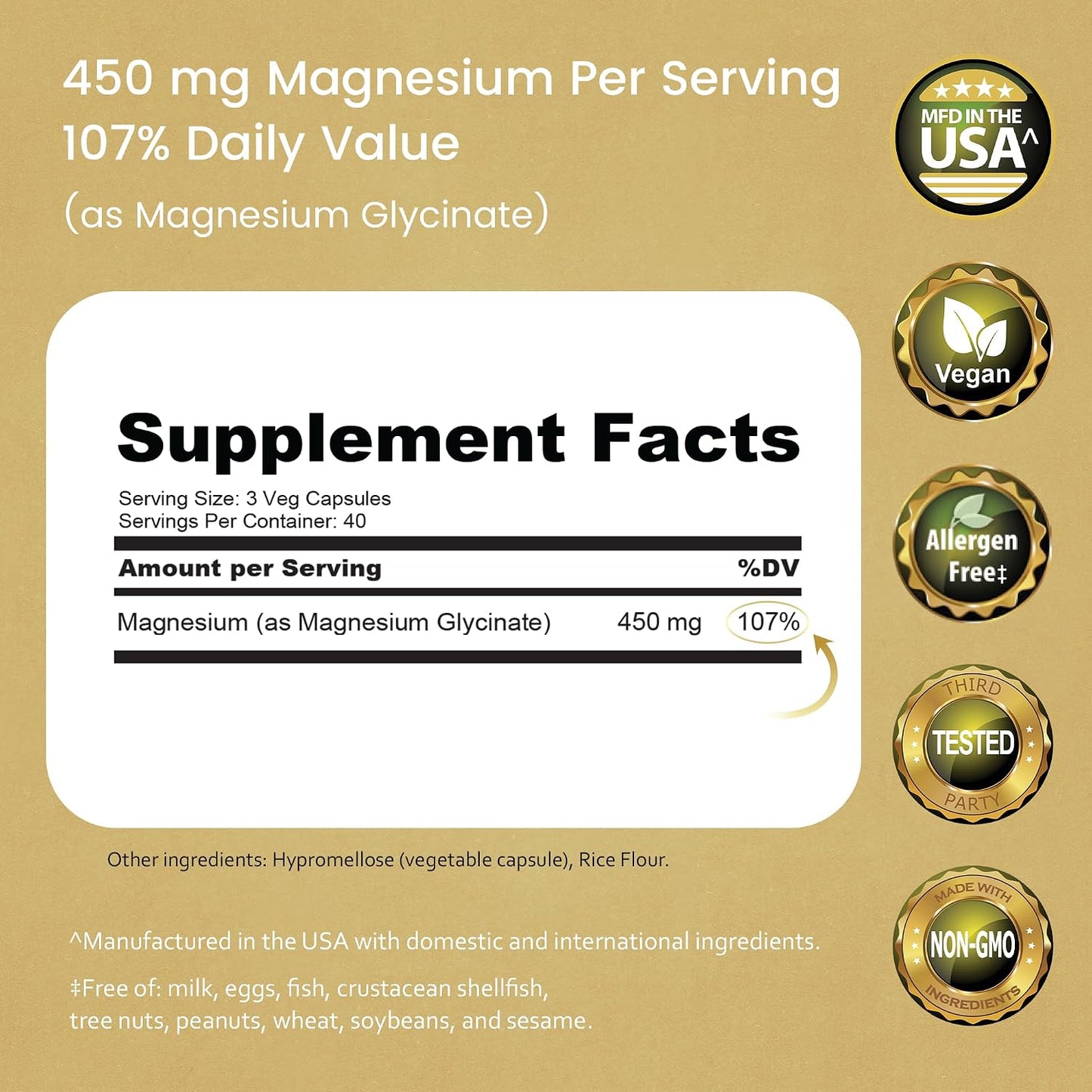 NaturaLife Labs Magnesium Glycinate - 450 mg per Serving – 120 Vegan Capsules - Non-GMO, Gluten-Free, Vegan