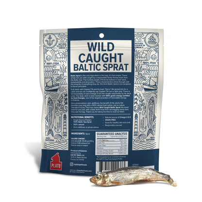 Plato Pet Treats Fish Dog Treats - Air-Dried, Single Ingredient Pet Treat - Omega 3 & 6 Fatty Acids to Support Skin and Coat - 100% Whole Fish - Wild Caught Baltic Sprat - 3 oz - 2 Pack