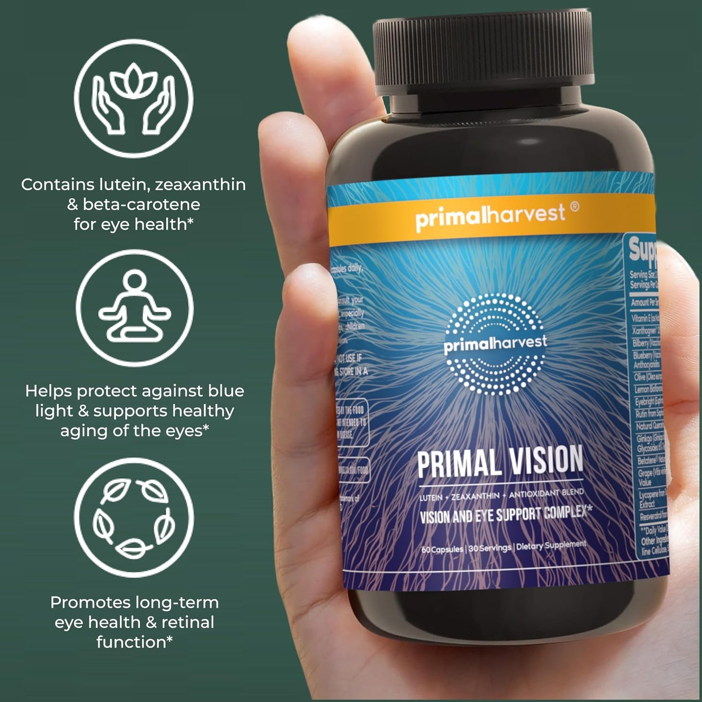 Primal Harvest Vision – Daily Vegetarian Friendly Supplement, Gluten & Dairy Free