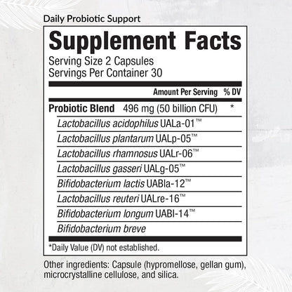 Equilife Daily Probiotic Support, 50 Billion CFU, Non GMO, 60 Capsules | 8 Probiotic Strains | Supports Digestive Health, Lactose Tolerance & Helps Reduce Bloating | Dairy, Soy & Gluten Free