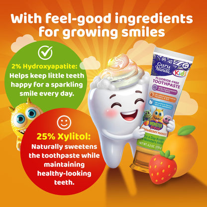 GuruNanda Kids Toothpaste, Strawberry Mango, SLS & Fluoride Free, 4.2 oz