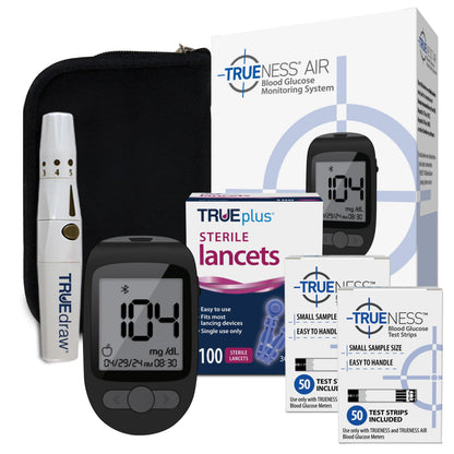 TRUENESS Blood Glucose Meter Kit with Testing Supplies | Includes Blood Glucose Monitor, Case, 100 Test Strips, 100 Lancets, Lancing Device - Fast, Easy Testing Supplies for Home Use